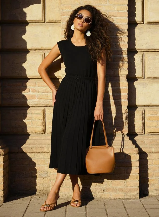 Iconic A line Midi Dress Pleated