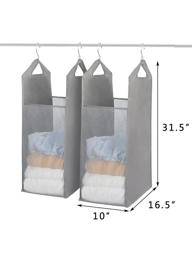 STORAGE MANIAC 2-Pack Hanging Laundry Hamper, Front See-Through Mesh Bag, Slim Basket, Double Hanging Closet Hamper, Narrow Organizer, Grey - Image 2