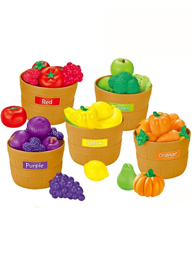 Toy Food Color Sorting Set - Children Play Food Fruits and Vegetables Toy, 30 Piece Set Preschool Toys, Play Kitchen for Toddlers, Ages 3+ - Image 1