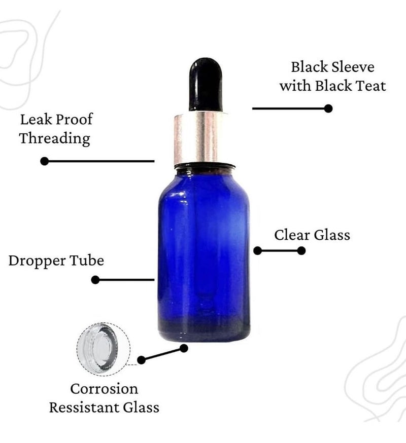 VOW 30 ML Blue Round Empty Glass Bottle Glass Dropper Silver Ring Silicone Black Teat Refillable Reusable Leak Proof for Essential Oils PerfumesPack of 24 - Image 3