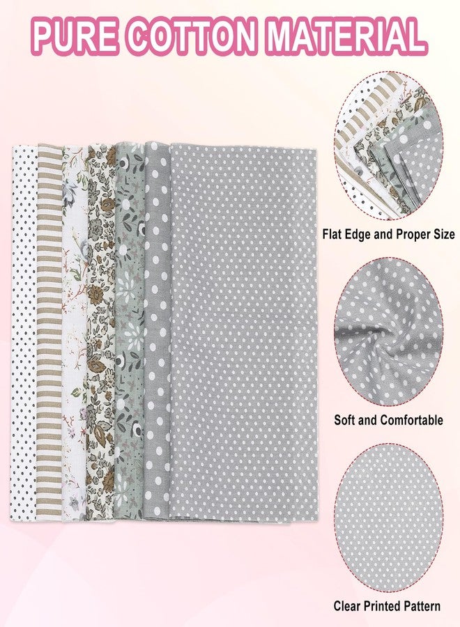 PATIKIL Cotton Fabric Bundles, 7 Pcs 10 x 10 Inch Pure Cotton Fat Quarter Floral Printed Precut Fabric Squares for Sewing Patchwork Quilting DIY Crafts, Grey - Image 3