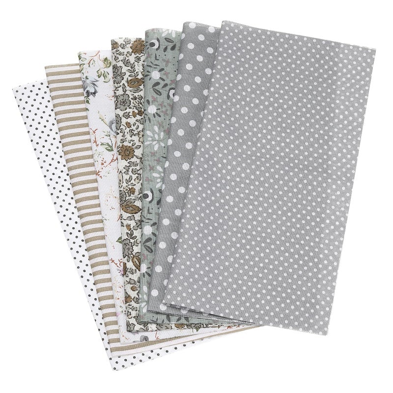 PATIKIL Cotton Fabric Bundles, 7 Pcs 10 x 10 Inch Pure Cotton Fat Quarter Floral Printed Precut Fabric Squares for Sewing Patchwork Quilting DIY Crafts, Grey - Image 1