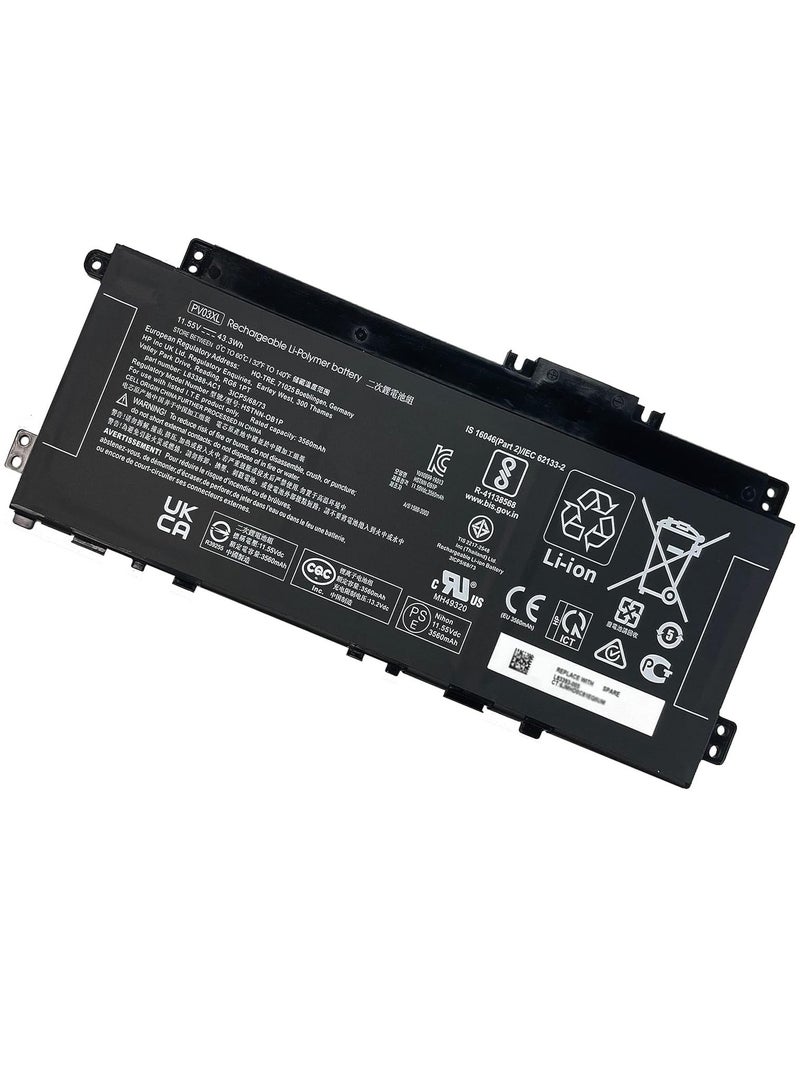 PV03XL PP03XL Laptop Battery for HP Pavilion x360 13-BB 13-BB0000 14-DV 14M-DW 14-DK 15-EH 15-EH0000 14-dw0xxx Series HSTNN-LB8S HSTNN-DB9X HSTNN-OB1P L83388-421 L83388-AC1 L83393-005 11.55V 43.3Wh - Image 1