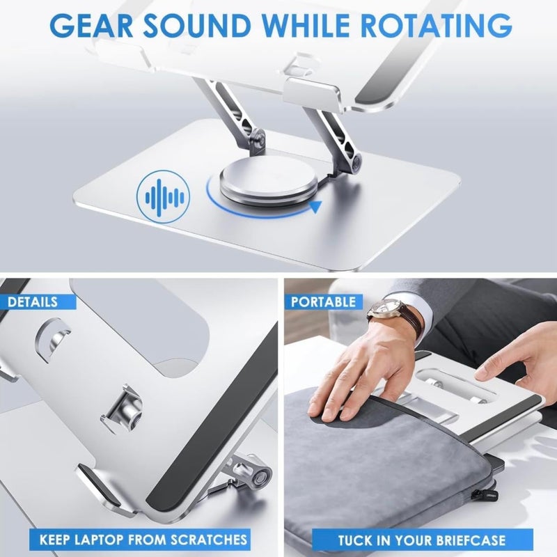 Promo Adjustable Laptop Stand with 360 Rotating Base Tabletop Laptop Stand Ergonomic Foldable Portable Laptop Stand Holder Compatible for MacBook HP Dell Lenovo All Other Notebook Sliver - Image 3