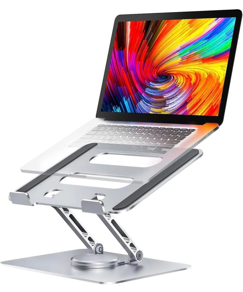Promo Adjustable Laptop Stand with 360 Rotating Base Tabletop Laptop Stand Ergonomic Foldable Portable Laptop Stand Holder Compatible for MacBook HP Dell Lenovo All Other Notebook Sliver - Image 1