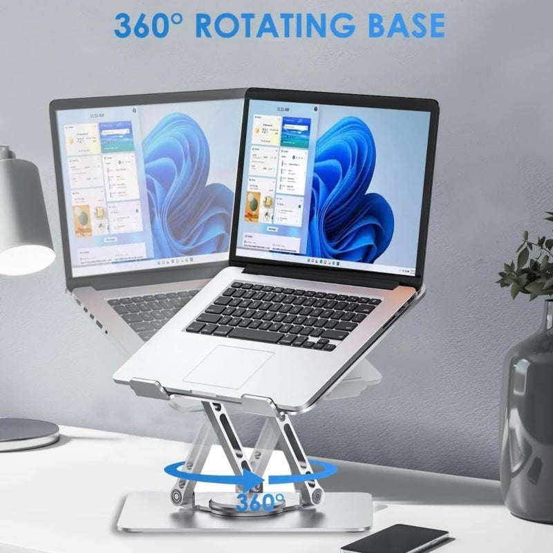 Promo Adjustable Laptop Stand with 360 Rotating Base Tabletop Laptop Stand Ergonomic Foldable Portable Laptop Stand Holder Compatible for MacBook HP Dell Lenovo All Other Notebook Sliver - Image 2
