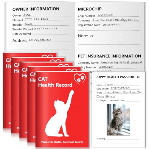 SKLENICE 10 Cat Health Record Booklets 12 Sheets Per Pack Kitten Shot Record Book Feline Health Records 5 * 3.5inch Cat Vaccination Records Book Cat Health Records for Pet Lovers Kitty Nursing Supplies - Image 1