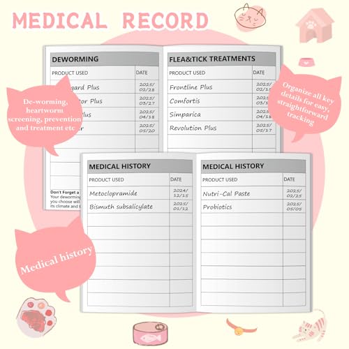 SKLENICE 10 Cat Health Record Booklets 12 Sheets Per Pack Kitten Shot Record Book Feline Health Records 5 * 3.5inch Cat Vaccination Records Book Cat Health Records for Pet Lovers Kitty Nursing Supplies - Image 4