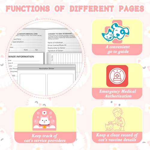 SKLENICE 10 Cat Health Record Booklets 12 Sheets Per Pack Kitten Shot Record Book Feline Health Records 5 * 3.5inch Cat Vaccination Records Book Cat Health Records for Pet Lovers Kitty Nursing Supplies - Image 5