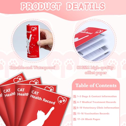 SKLENICE 10 Cat Health Record Booklets 12 Sheets Per Pack Kitten Shot Record Book Feline Health Records 5 * 3.5inch Cat Vaccination Records Book Cat Health Records for Pet Lovers Kitty Nursing Supplies - Image 3