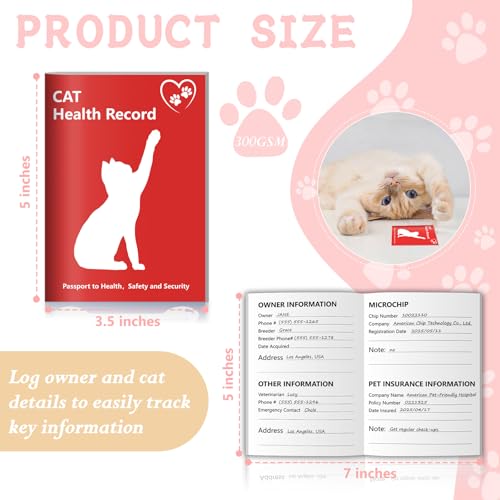 SKLENICE 10 Cat Health Record Booklets 12 Sheets Per Pack Kitten Shot Record Book Feline Health Records 5 * 3.5inch Cat Vaccination Records Book Cat Health Records for Pet Lovers Kitty Nursing Supplies - Image 2