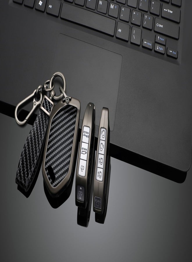SANRILY Carbon Fiber Pattern 4/5/7/8 Button Key Fob Cover Fit for Kia Telluride 2023 2024 EV5 Sorento K5 GT-Line 2025 K4 Keyless Key Case with Keychain Black - Image 3