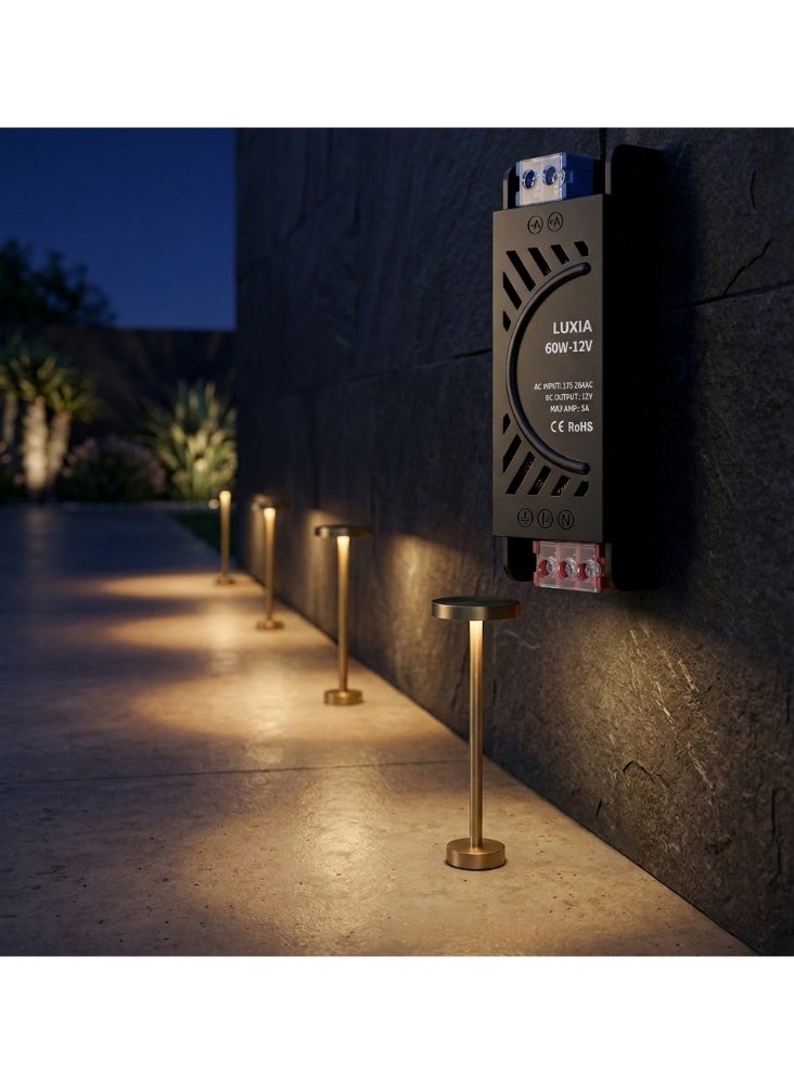 محول جهد منخفض 12 فولت بقدرة 60 واط - مزود طاقة LED نحيف بمعيار IP67 لشرائط الإضاءة ولوحات العرض ومصابيح LED، تشغيل هادئ، إضاءة ثابتة خالية من الوميض - Image 4