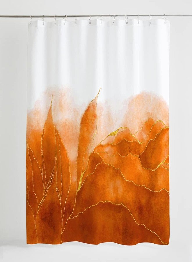 De-Mediocre Orange Marble Shower Curtain Stylish Boho Ombre Orange and Gold Marble Bathroom Curtains Abstract White Golden Fabric Waterproof Polyester 72 x 72 Inches - Image 3