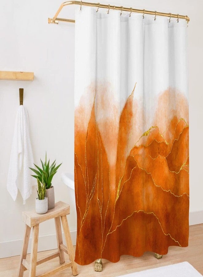 De-Mediocre Orange Marble Shower Curtain Stylish Boho Ombre Orange and Gold Marble Bathroom Curtains Abstract White Golden Fabric Waterproof Polyester 72 x 72 Inches - Image 1