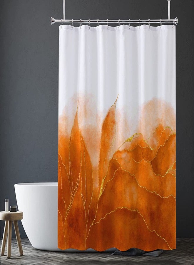De-Mediocre Orange Marble Shower Curtain Stylish Boho Ombre Orange and Gold Marble Bathroom Curtains Abstract White Golden Fabric Waterproof Polyester 72 x 72 Inches - Image 2