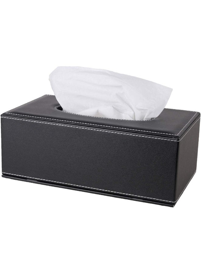 MOMENT High-End Fashion Pu Leather Tissue Box Holder Black With Lid, Rectangular Napkin Facial Tissues Holder Dispenser, Home Office Car Tissue Box Cover Decorative Container With Magnetic Bottom - Image 1