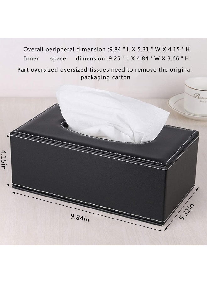 MOMENT High-End Fashion Pu Leather Tissue Box Holder Black With Lid, Rectangular Napkin Facial Tissues Holder Dispenser, Home Office Car Tissue Box Cover Decorative Container With Magnetic Bottom - Image 3