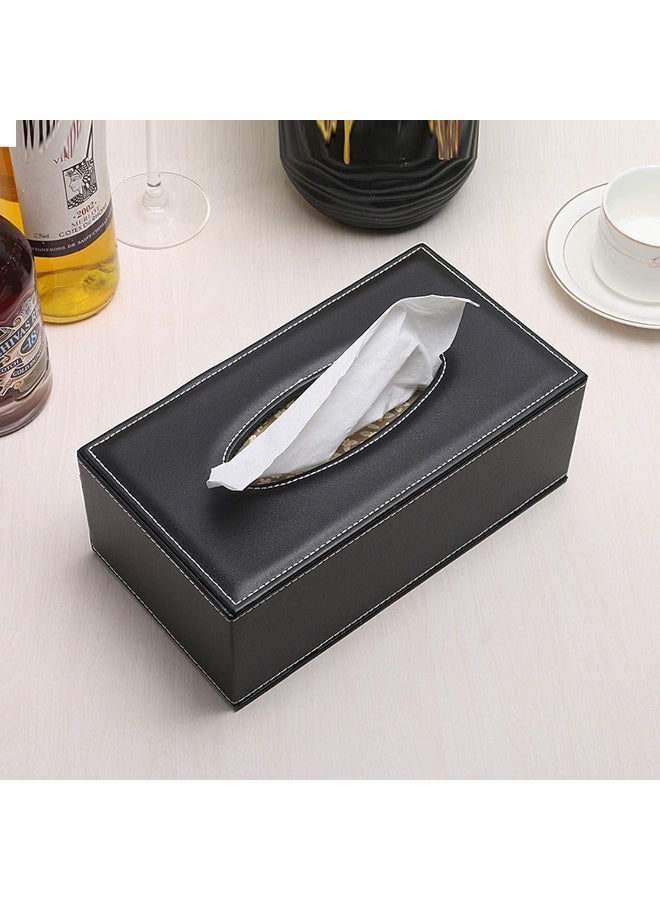 MOMENT High-End Fashion Pu Leather Tissue Box Holder Black With Lid, Rectangular Napkin Facial Tissues Holder Dispenser, Home Office Car Tissue Box Cover Decorative Container With Magnetic Bottom - Image 2