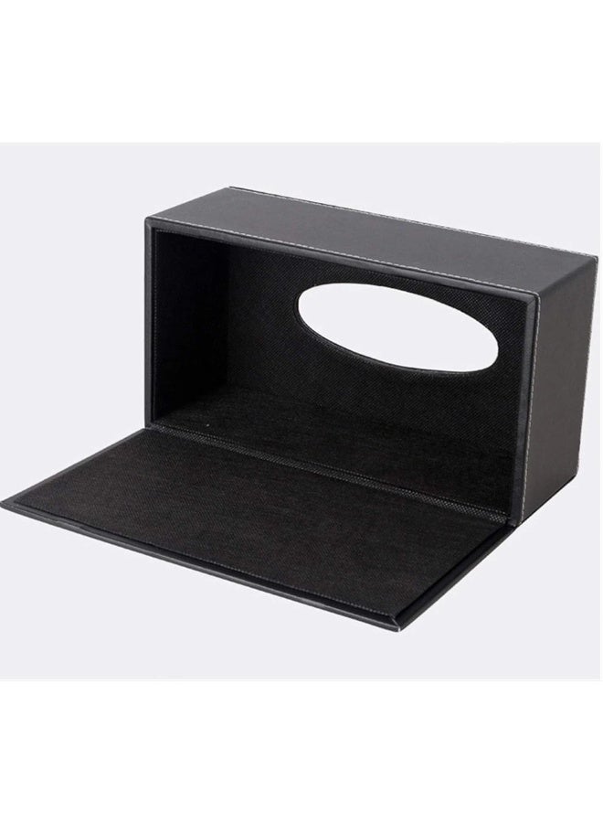 MOMENT High-End Fashion Pu Leather Tissue Box Holder Black With Lid, Rectangular Napkin Facial Tissues Holder Dispenser, Home Office Car Tissue Box Cover Decorative Container With Magnetic Bottom - Image 4