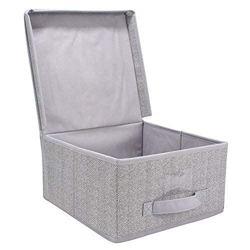 DR Mall Cloth Storage Wardrobe Organiser Box with Lid Room Organizer for Clothes Toys blanket Books Living Room Bedroom Nursery Closet Office and Other Supplies Large pack of 2 box grey color - Image 2