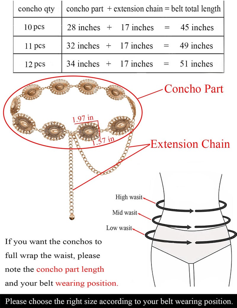 TOPACC Western Metal Oval Concho Belts for Women Cowgirl Boho Gold Chain Belt for Dresses Jeans Country Concert Outfit - Image 2