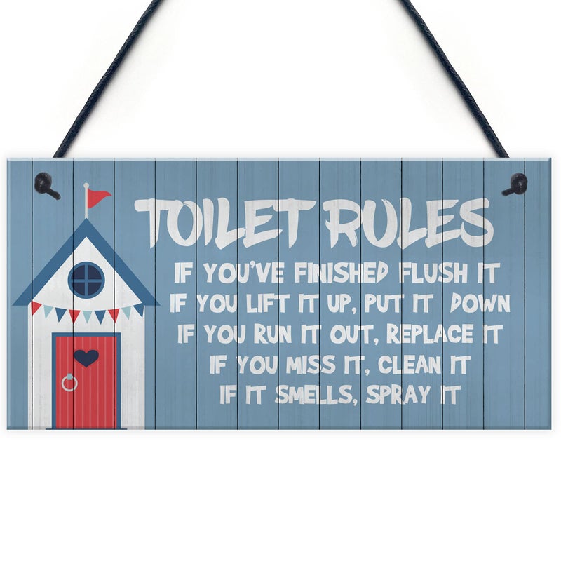 RED OCEAN Toilet Rules Sign Nautical Theme Hanging Sign For Toilet Beach Home Decor