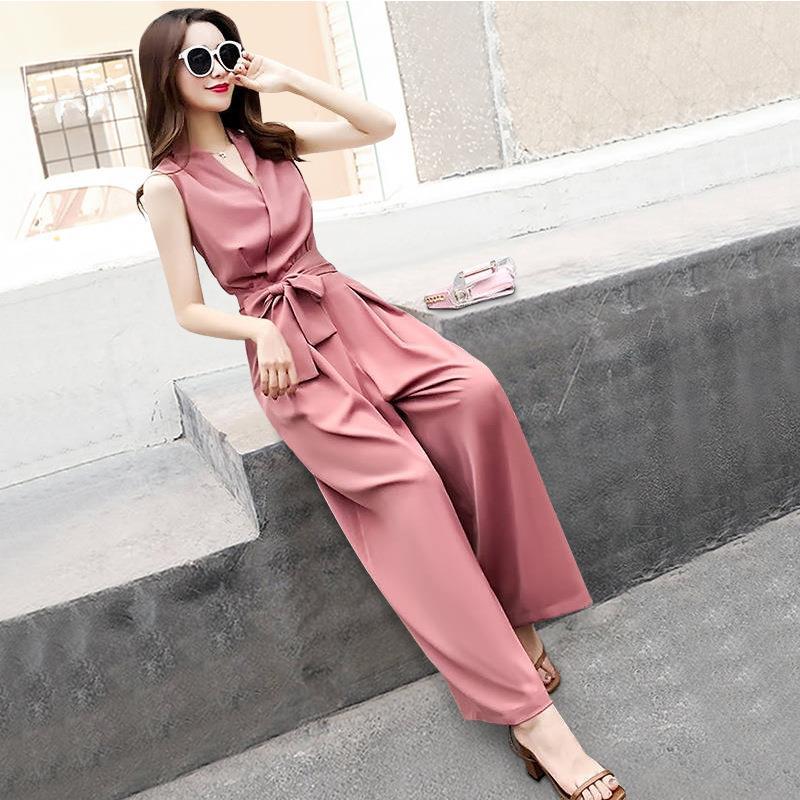 Summer 2024 V-Neck Slim Jumpsuit for Women Creamy-white - Image 2