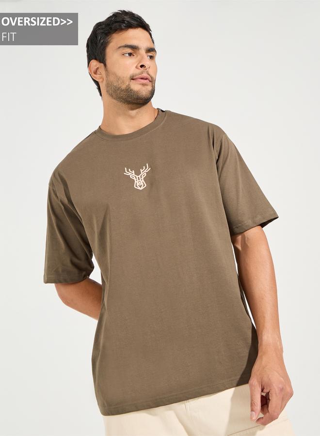 Styli Styli HD Minimal Print Oversized Compact Jersey T-Shirt  - Image 1