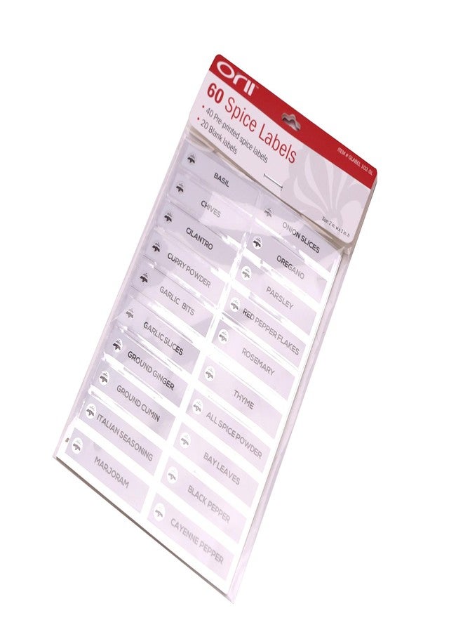Orii Spice Labels - 40 Preprinted + 20 Blank Labels | Kitchen Jar Label Combo Tags for Pantry Ingredients and Spice Rack Organization, Silver/White (60 Labels) - Image 3