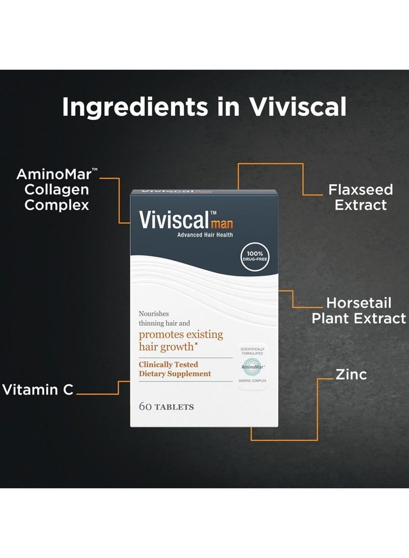 Viviscal Viviscal Men's Hair Growth Supplement - 60 Tablets for Thinning Hair & Hair Loss Reduction - Image 3