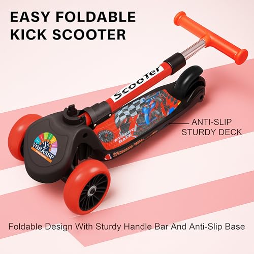 VGRASSP 3 Wheel Skate Scooter for Kids with PVC Wheels, Foldable & Height Adjustable Handlebar, Rear Brake - Outdoor Kick Cycle for Boys & Girls - (Broad Wheels) - Image 2