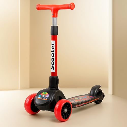 VGRASSP 3 Wheel Skate Scooter for Kids with PVC Wheels, Foldable & Height Adjustable Handlebar, Rear Brake - Outdoor Kick Cycle for Boys & Girls - (Broad Wheels) - Image 1