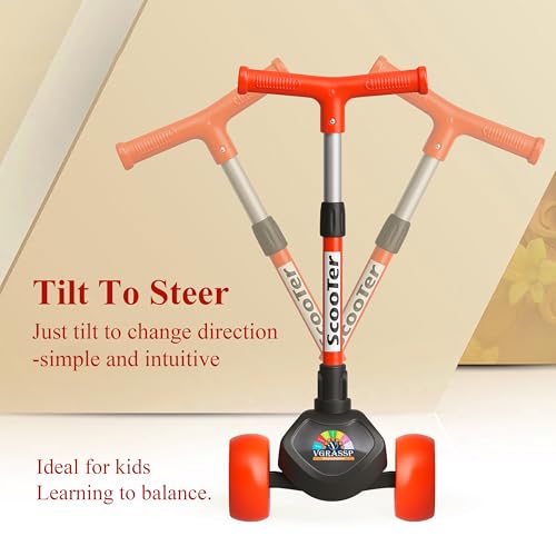 VGRASSP 3 Wheel Skate Scooter for Kids with PVC Wheels, Foldable & Height Adjustable Handlebar, Rear Brake - Outdoor Kick Cycle for Boys & Girls - (Broad Wheels) - Image 4