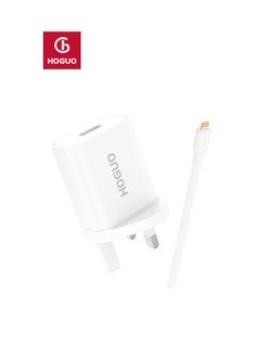 HOGUO Power Adapter 22.5W USB Port QC 3.0 Output with Lightning Cable White  - Image 4