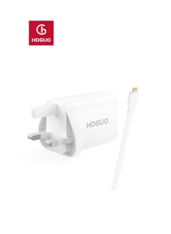 HOGUO Power Adapter 22.5W USB Port QC 3.0 Output with Lightning Cable White  - Image 1