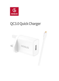 HOGUO Power Adapter 22.5W USB Port QC 3.0 Output with Lightning Cable White  - Image 2