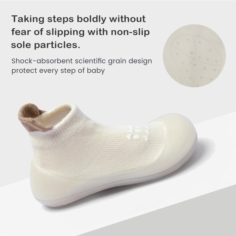 Bearbay Baby Sock Shoes Baby Walking Shoes Infant Non-Slip Breathable Slippers with Soft Rubber Sole Baby Boys Girls Sneakers Off White - Image 3