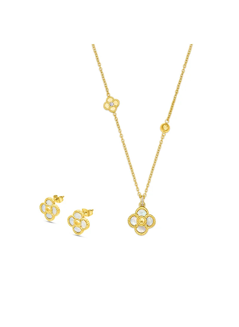 CERRUTI 1881 Petalos Gold Plated Large Necklace and Earrings 2PC Set Womens