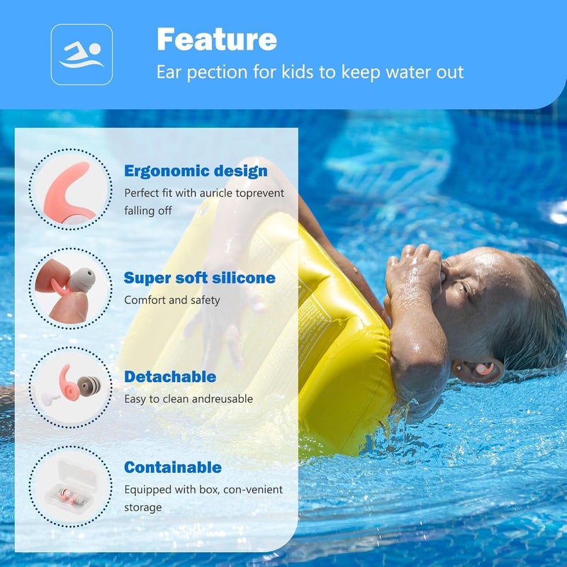 Barakah Kids Swimming EarPlugs, 3 Pairs Silicone Children's Swimming Earplugs, Reusable Children's Swimming Earplugs for Swimming/Surfing/Diving, Recommended for 4-12 Years Olds and Small Ear Teen - Image 4
