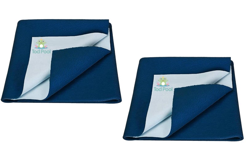 Tod PooL حامي سرير تواد بول القابل للتنفس | فليس مضاد للتكتل عالي الامتصاص قابل للغسل | ورقة مقاومة للماء سريعة الجفاف | ورقة حامي سرير للأطفال والبالغين (2، أزرق داكن، صغير (70x50 سم)) - Image 1