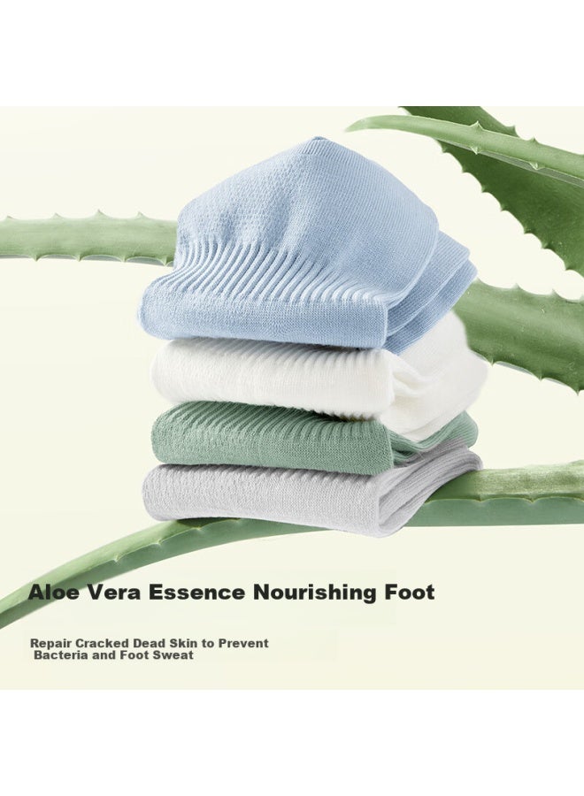 B&C.ROOM Mianzhuwu Aloe Vera Essential Oil Socks For Men, Short Tube Socks, Summer Thin, 100% Pure Cotton, Antibacterial, Odor-resistant, Breathable Men's Boat Socks, 5 Pairs - Image 2