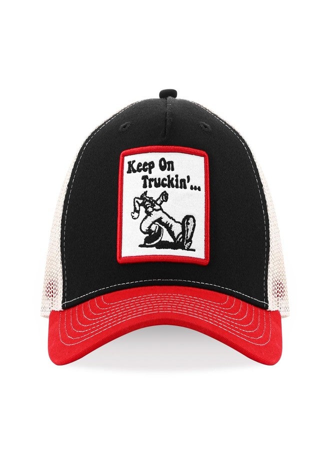 SockFrenzy Keep on Truckin' Funny Embroidered Patch Trucker Hat, Retro Vintage Baseball Cap for Men & Women, Breathable Mesh Snapback, Black/Red/White, for Truck Drivers - Image 3
