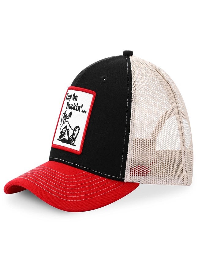 SockFrenzy Keep on Truckin' Funny Embroidered Patch Trucker Hat, Retro Vintage Baseball Cap for Men & Women, Breathable Mesh Snapback, Black/Red/White, for Truck Drivers - Image 2