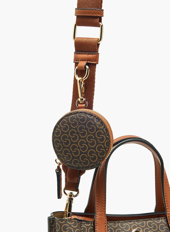 Celeste Monogram Print Tote Bag with Detachable Strap and Button Closure