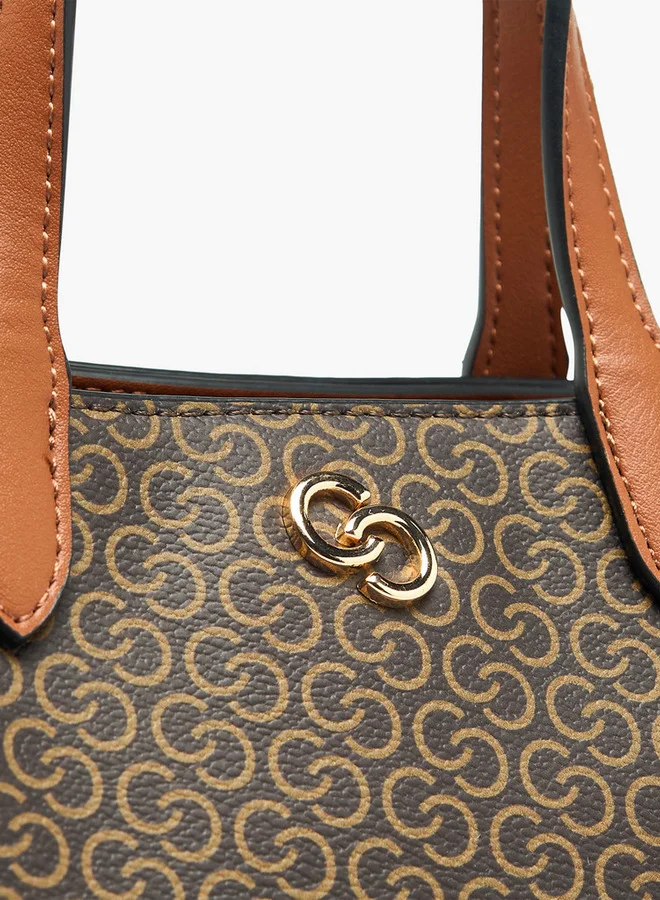 Celeste Monogram Print Tote Bag with Detachable Strap and Button Closure