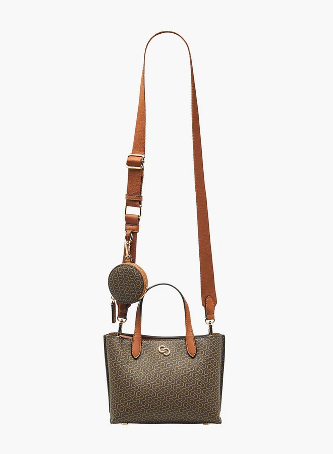 Celeste Monogram Print Tote Bag with Detachable Strap and Button Closure