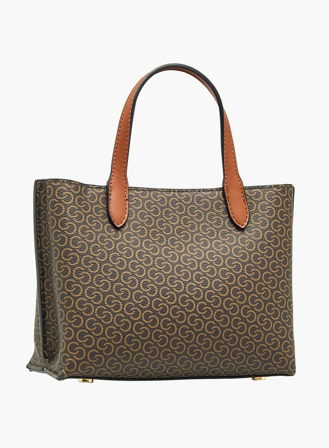 Celeste Monogram Print Tote Bag with Detachable Strap and Button Closure