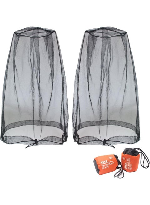 Benvo Mosquito Head Net Mesh, Face Neck Fly Netting Hood from Bugs Gnats Noseeums Screen Net for Any Outdoor Lover- with Carry Bags Fits Most Sizes of Hats Caps (2pcs, Black, Updated Big Net)