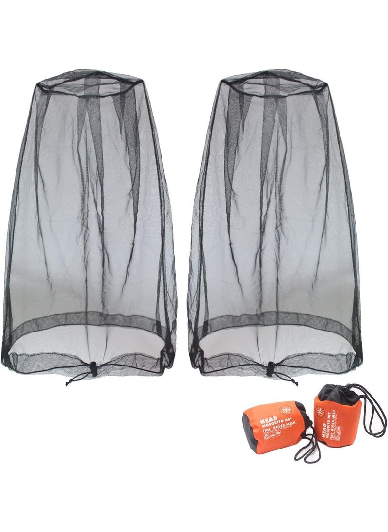 Benvo Mosquito Head Net Mesh, Face Neck Fly Netting Hood from Bugs Gnats Noseeums Screen Net for Any Outdoor Lover- with Carry Bags Fits Most Sizes of Hats Caps (2pcs, Black, Updated Big Net)